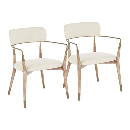 LUMISOURCE Savannah Chair in White Washed Wood, Cream Fabric and Copper, PK 2 CH-SAVANNAH WWNCR2